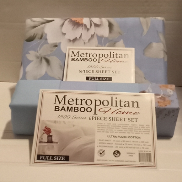 Metropolitan Bamboo Blue Floral Full Size Sheets - Picture 6 of 9